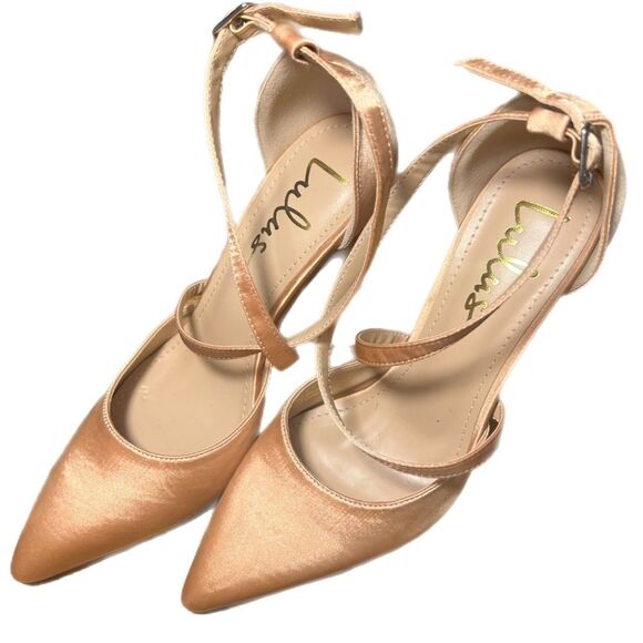Lulus Freyana Rose Gold Satin Pointed-Toe Pumps Size 6.5 - Picture 2 of 16